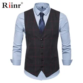 Men's Plaid Single Button Business Suit Vest