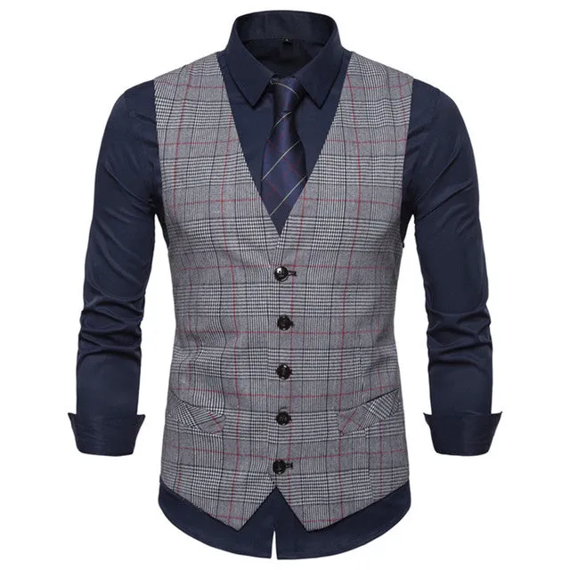 Men's Plaid Single Button Business Suit Vest