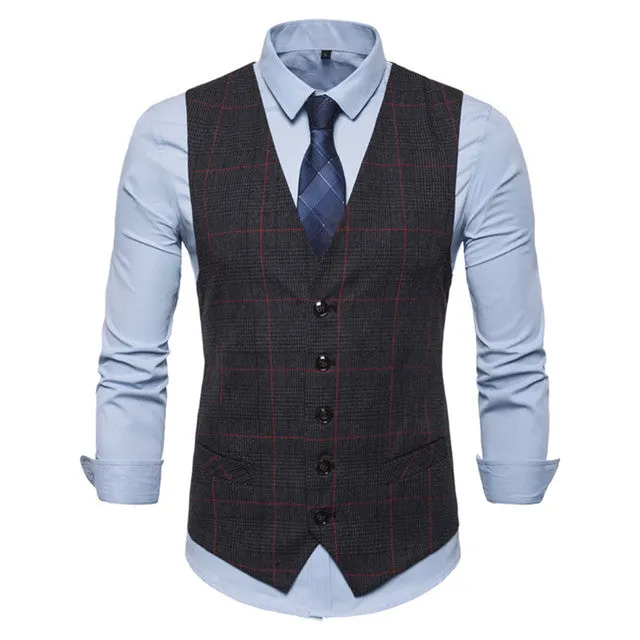 Men's Plaid Single Button Business Suit Vest