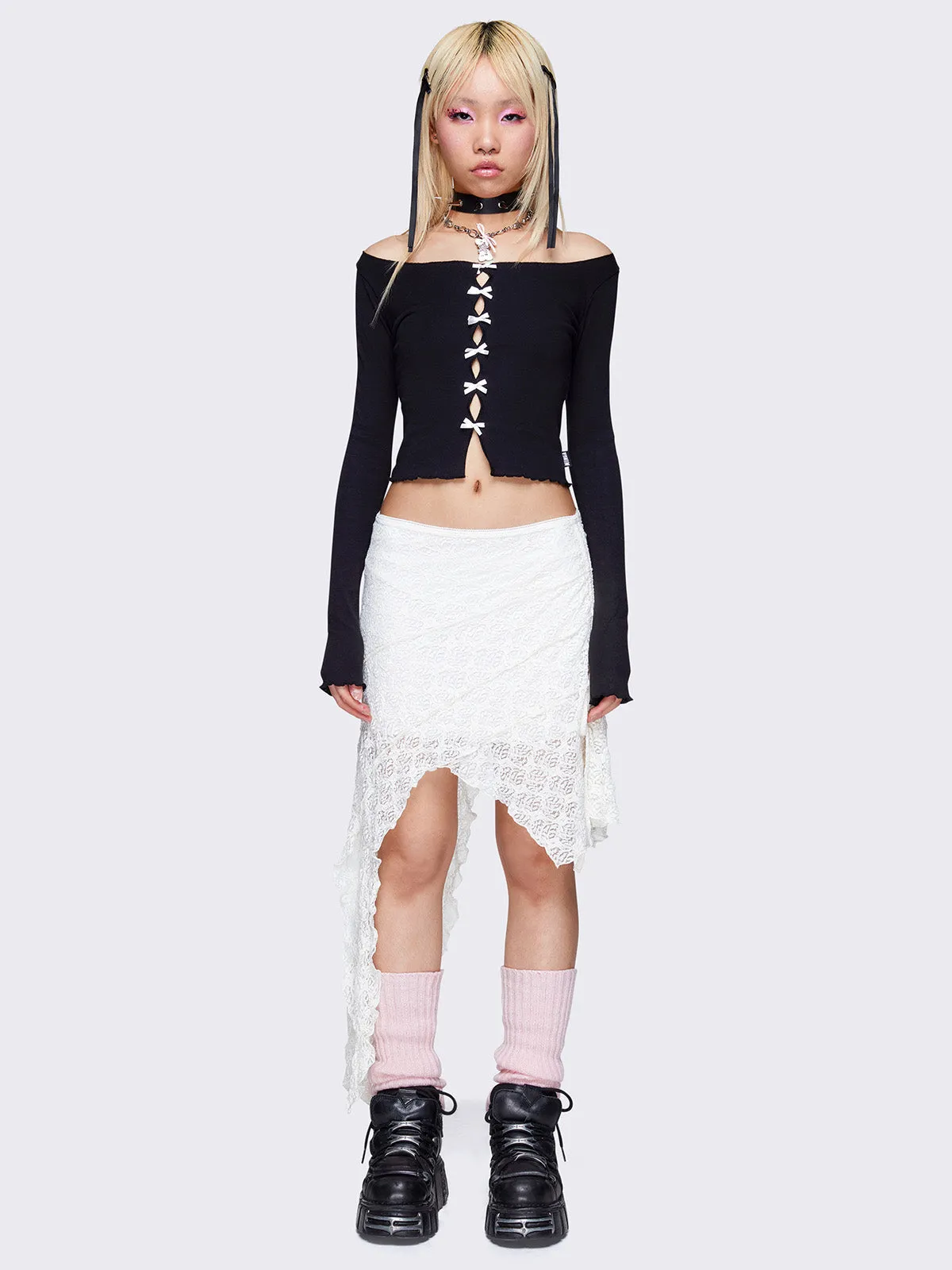 Asymmetrical Skirt with Lace Ruffles