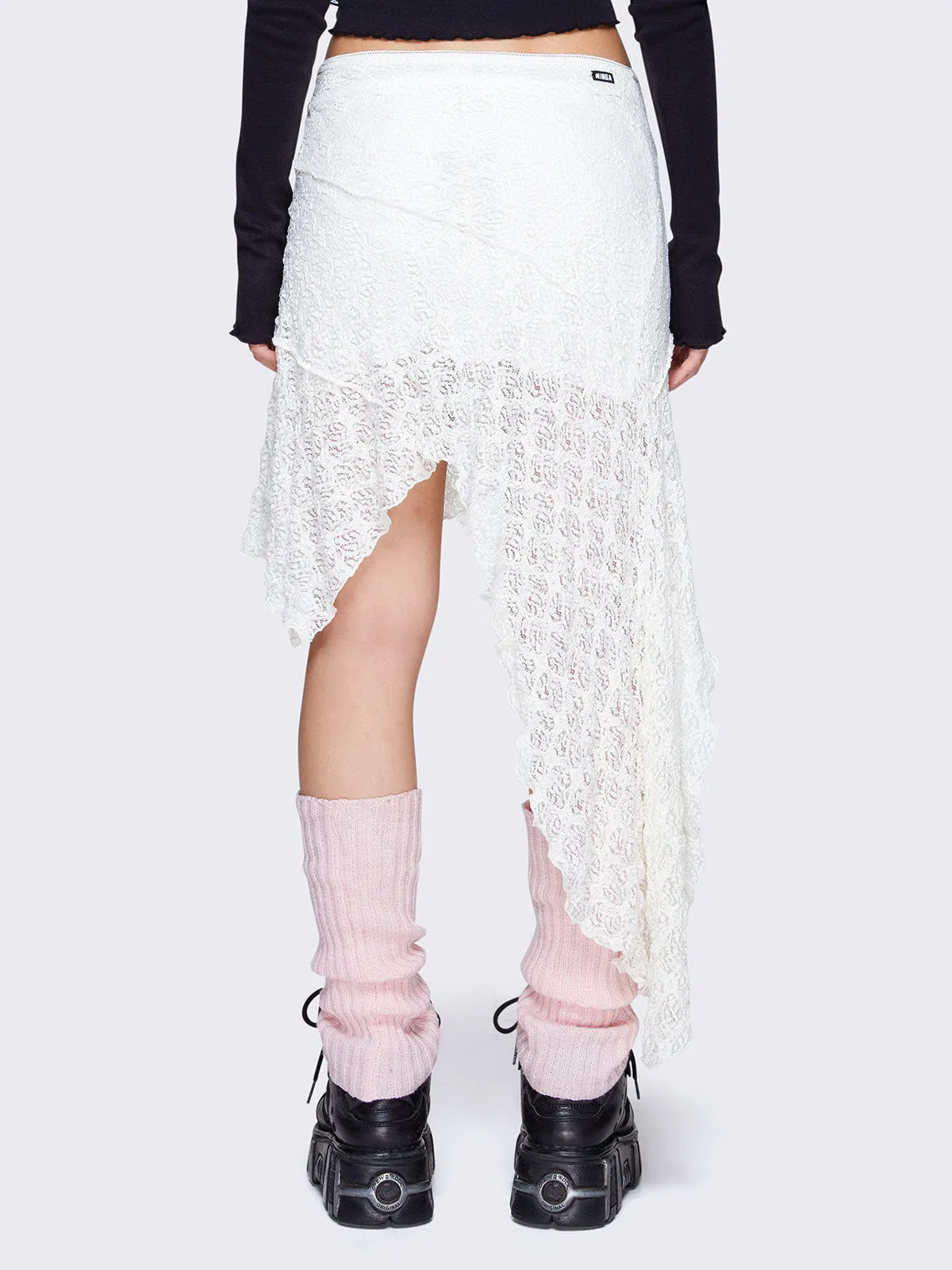 Asymmetrical Skirt with Lace Ruffles