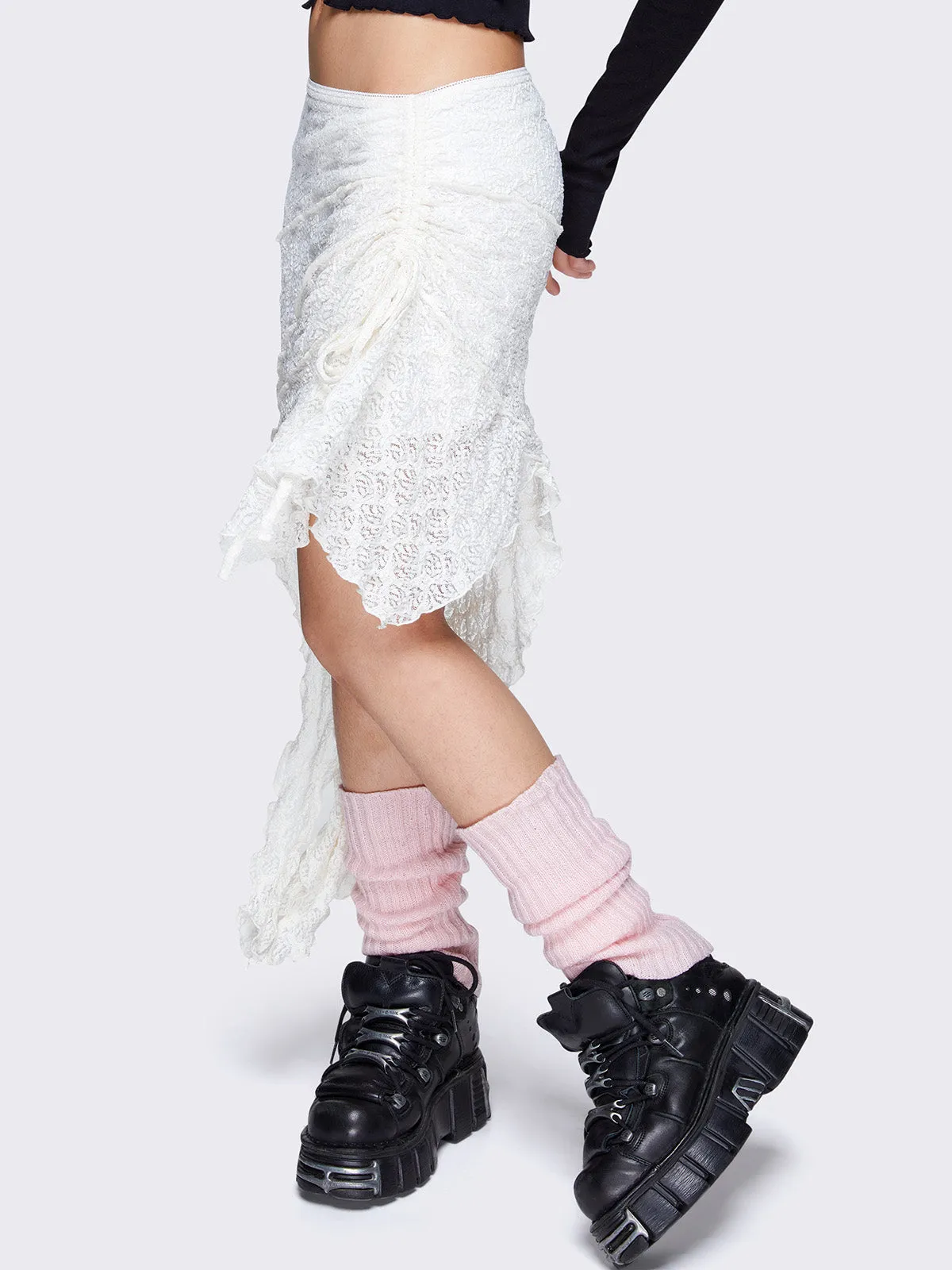 Asymmetrical Skirt with Lace Ruffles