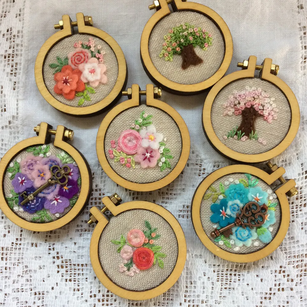 Round Mini Embroidery Hoop Pendant