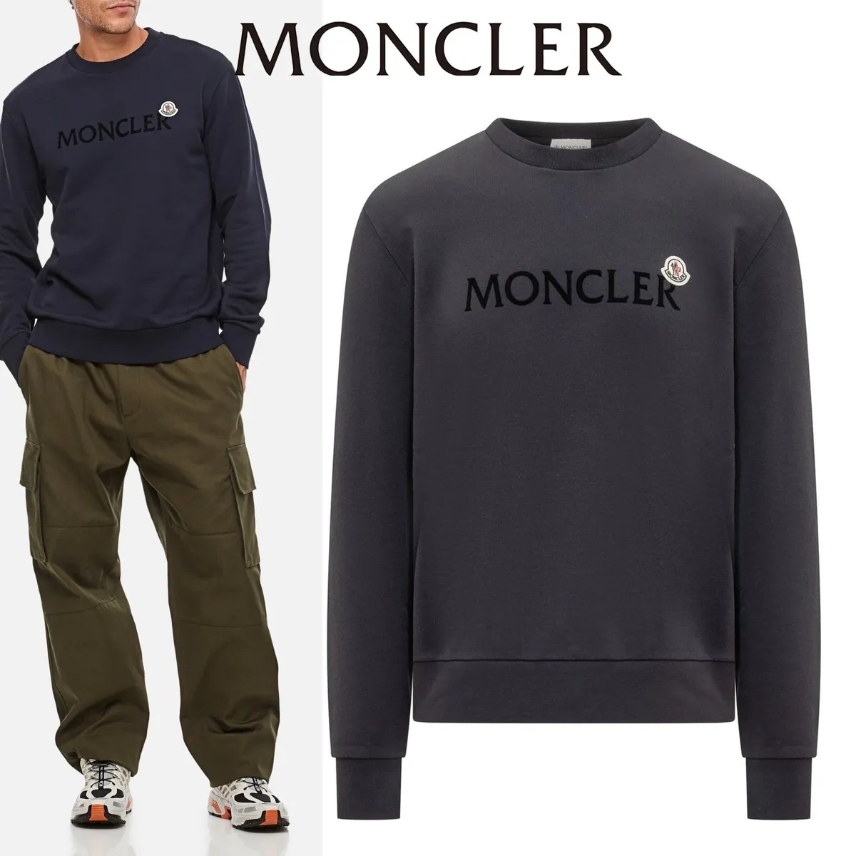 MONCLER Street Style Long Sleeve Plain Cotton Logo