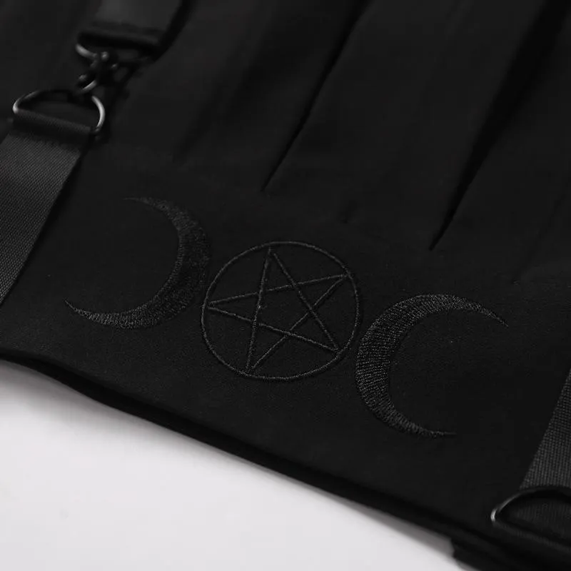 Moon And Pentacle Embroidered A-line Mini Skirts for Women