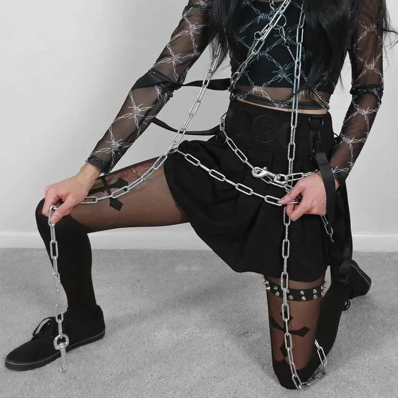 Moon And Pentacle Embroidered A-line Mini Skirts for Women