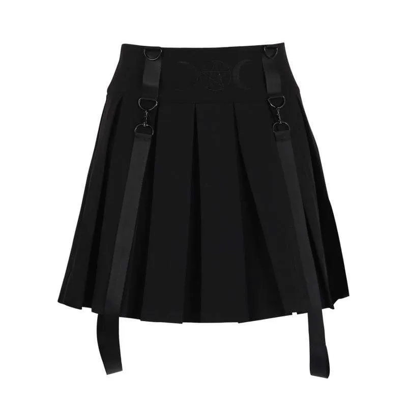 Moon And Pentacle Embroidered A-line Mini Skirts for Women