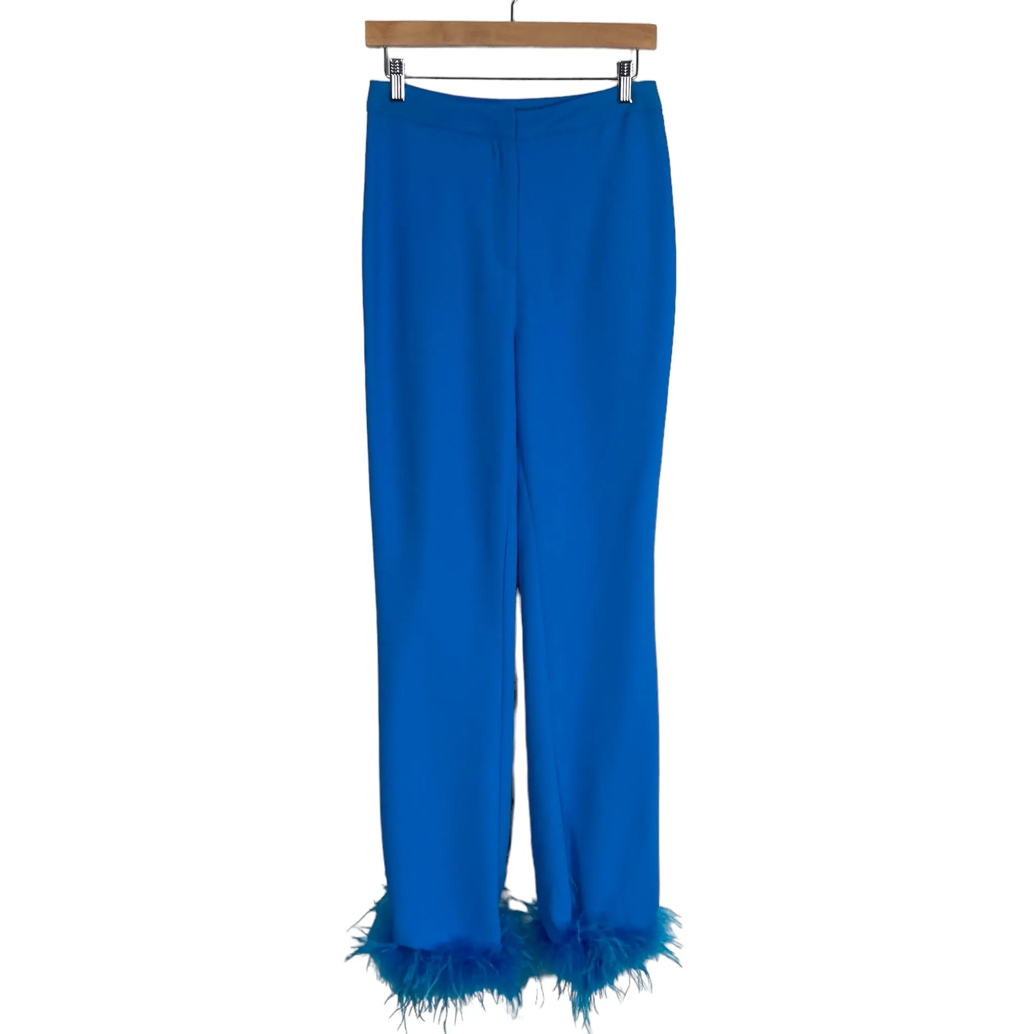 Blue Feather Trim Flare Pants Size 4