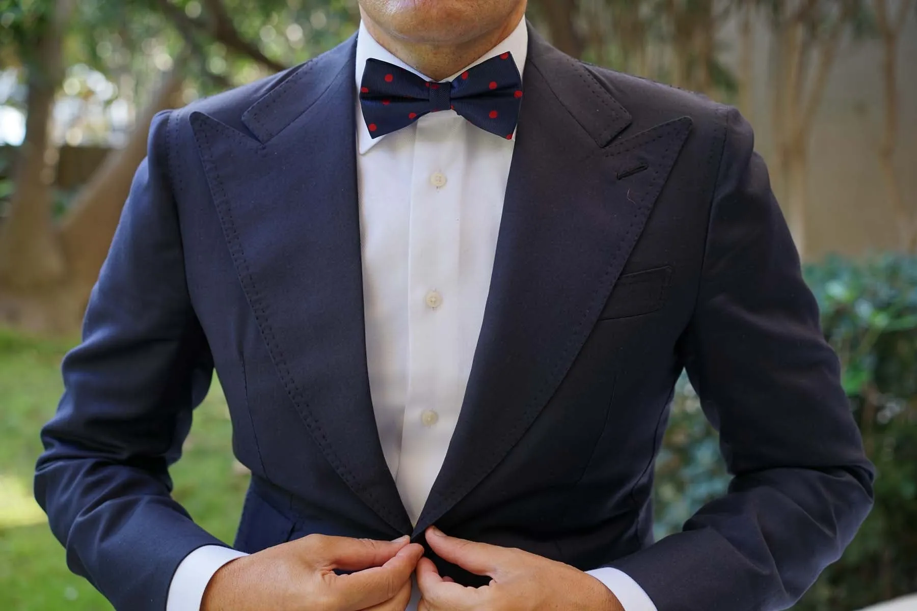 Navy Blue Bow Tie Red Polka Dots