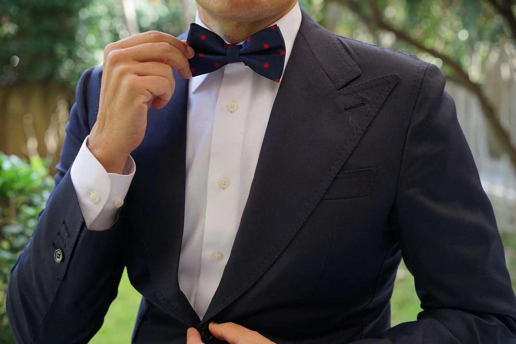 Navy Blue Bow Tie Red Polka Dots