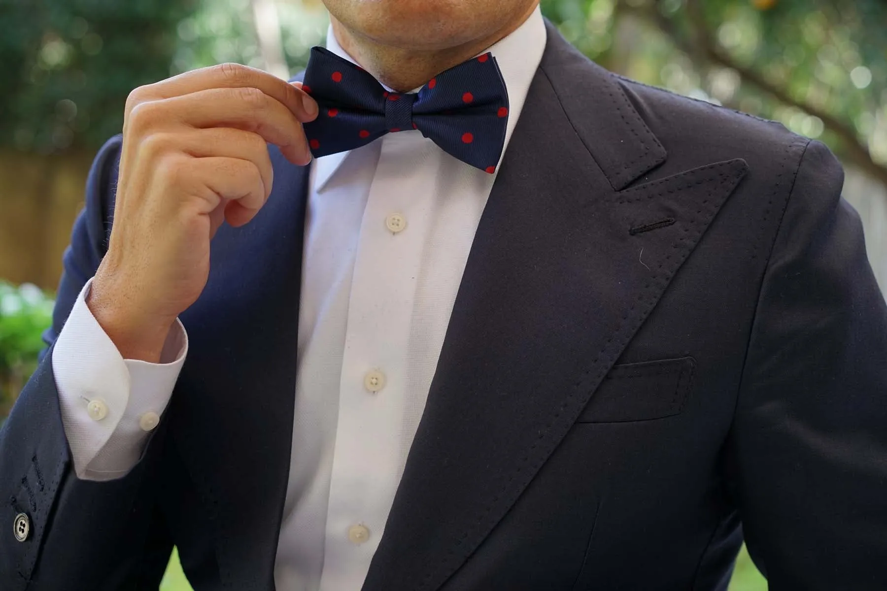 Navy Blue Bow Tie Red Polka Dots