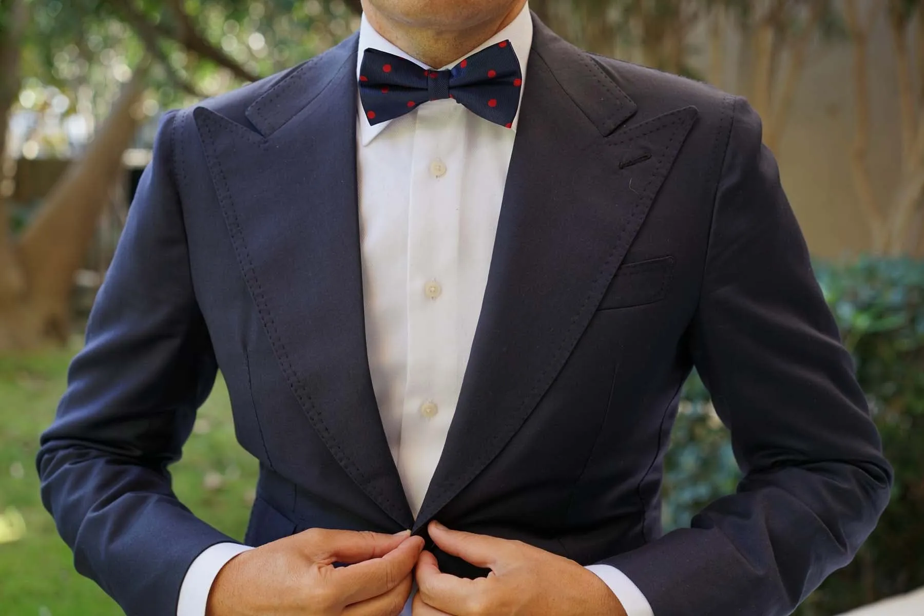 Navy Blue Bow Tie Red Polka Dots