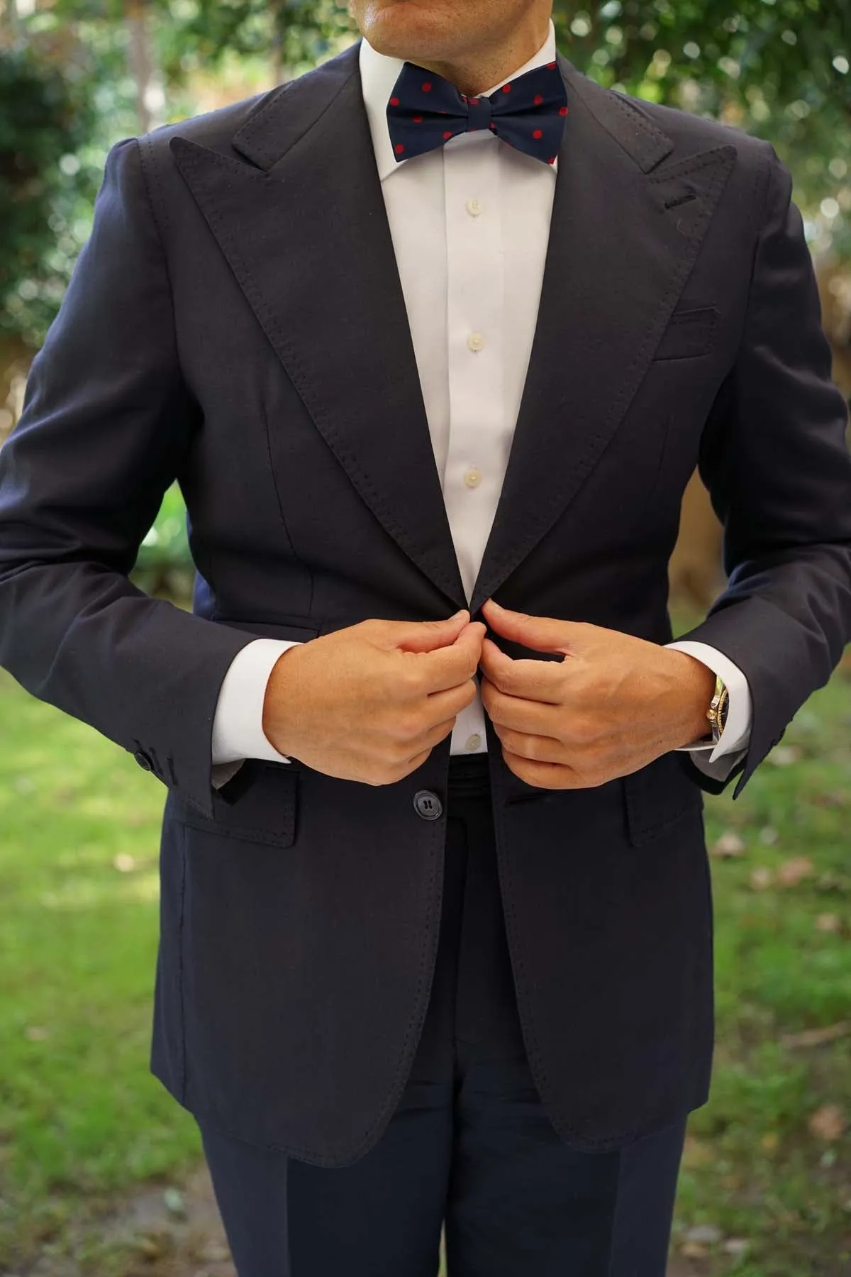 Navy Blue Bow Tie Red Polka Dots