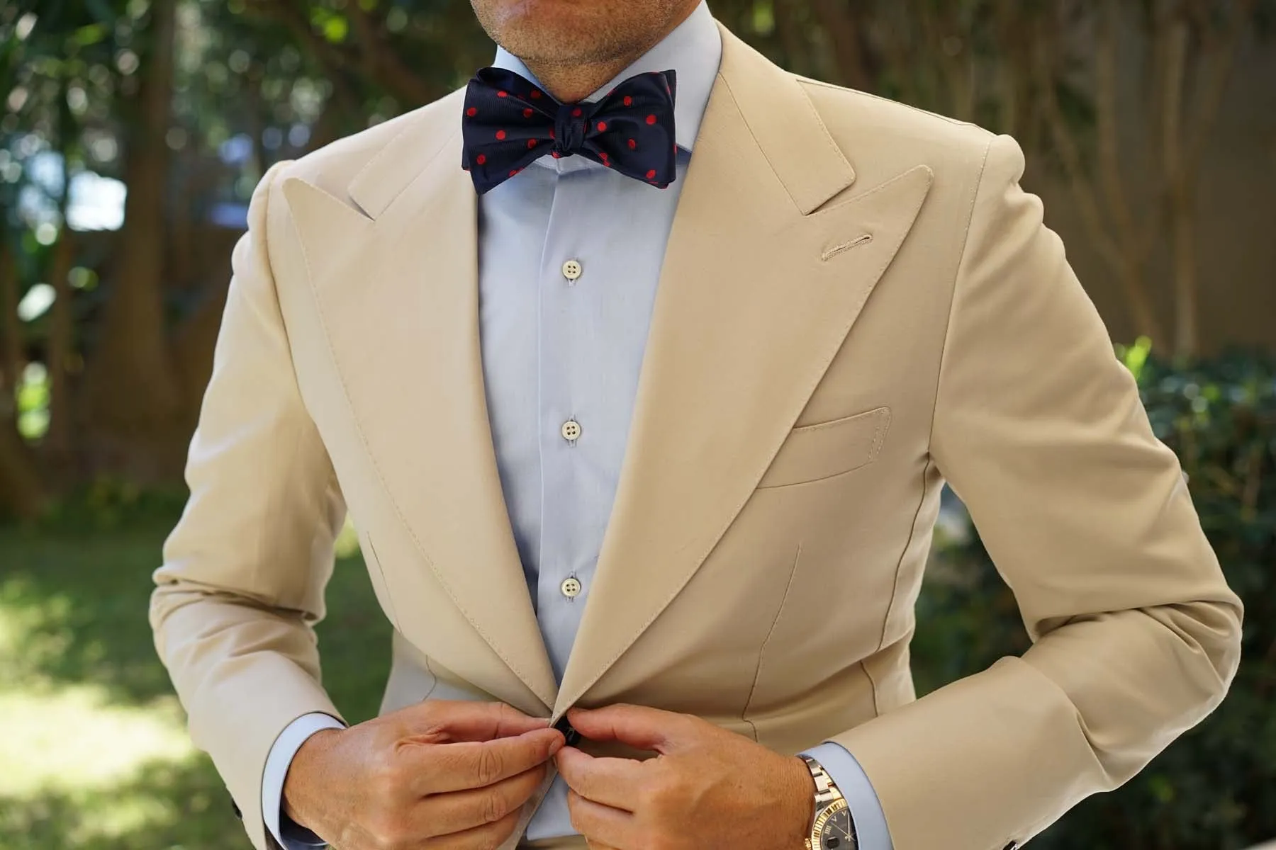 Navy Blue Bow Tie Untied Red Polka Dots