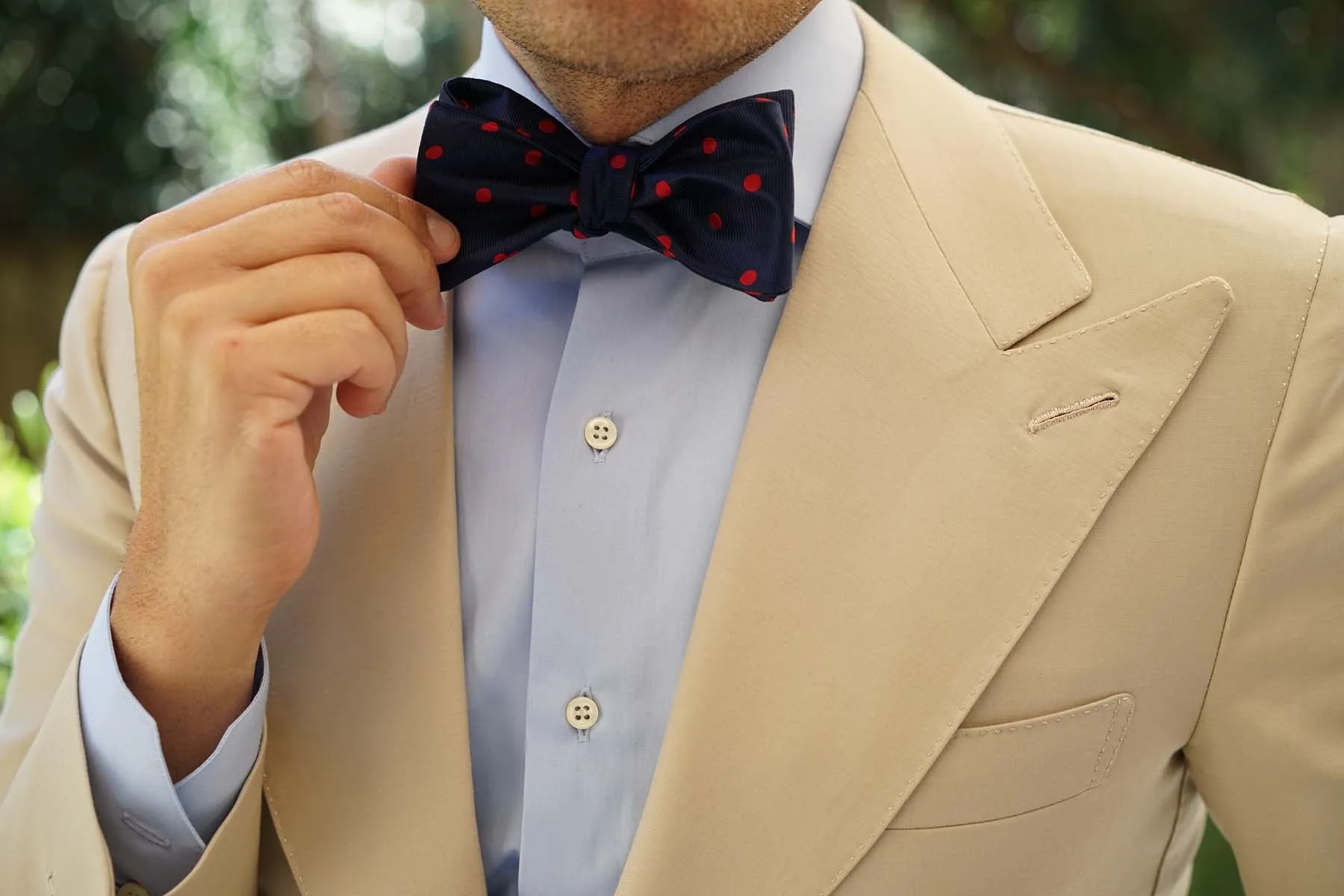 Navy Blue Bow Tie Untied Red Polka Dots