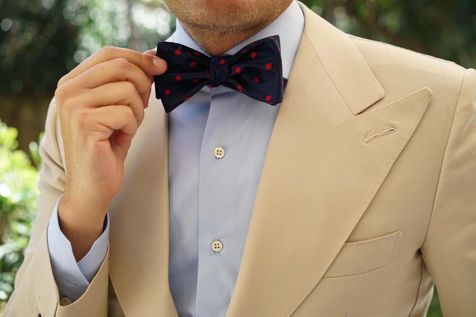 Navy Blue Bow Tie Untied Red Polka Dots