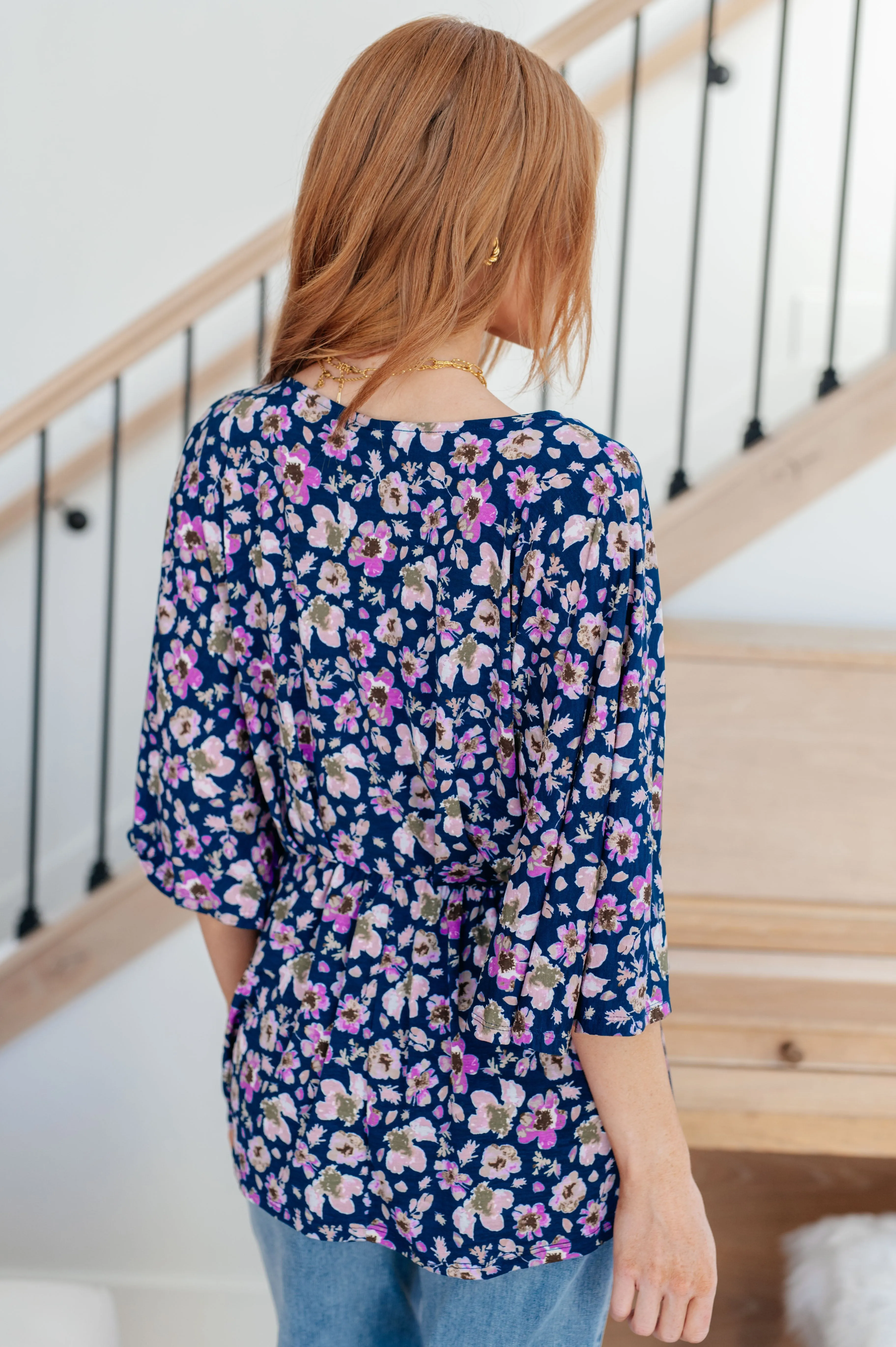 Navy Floral Delia Peplum Top