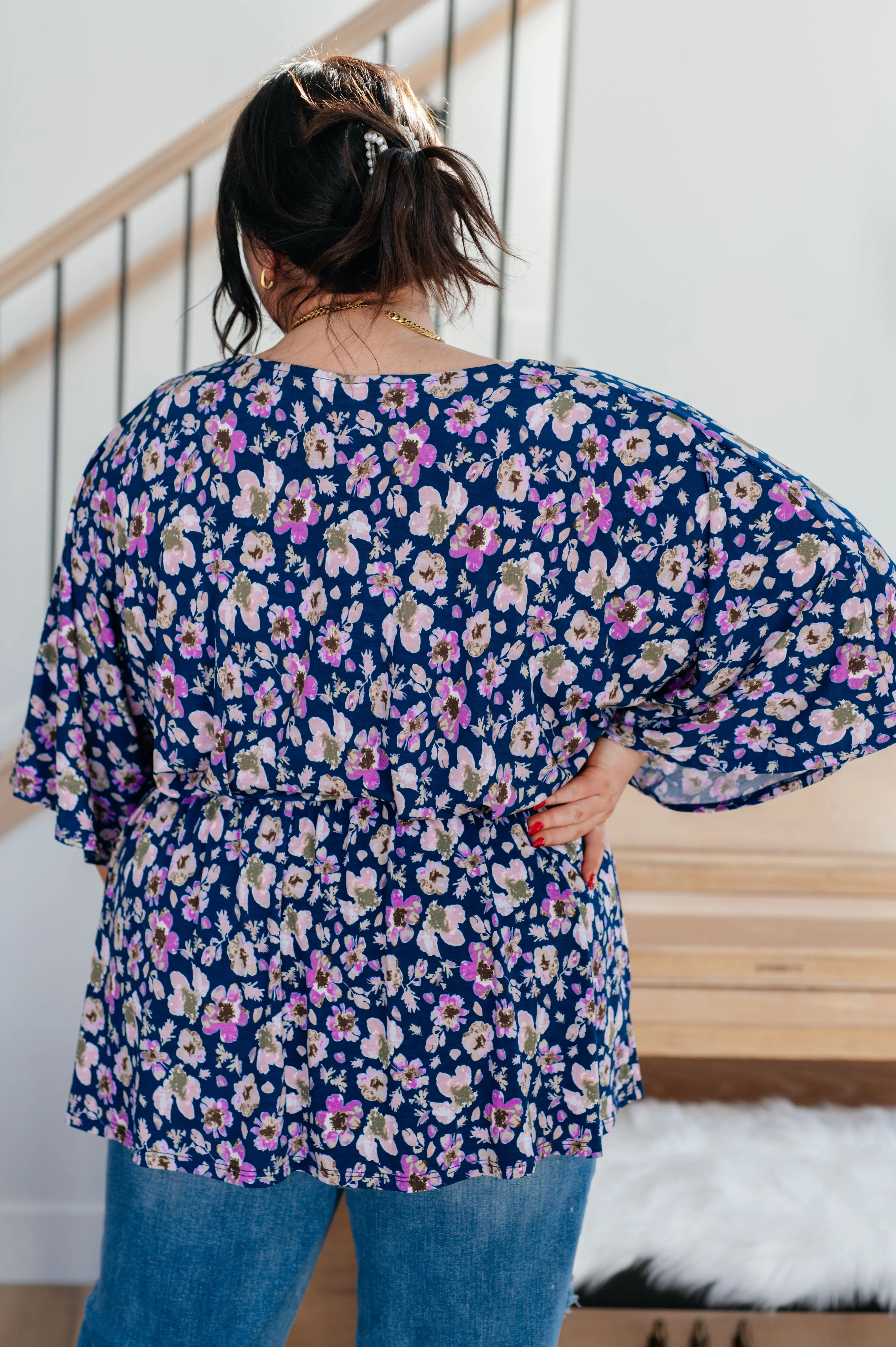 Navy Floral Delia Peplum Top