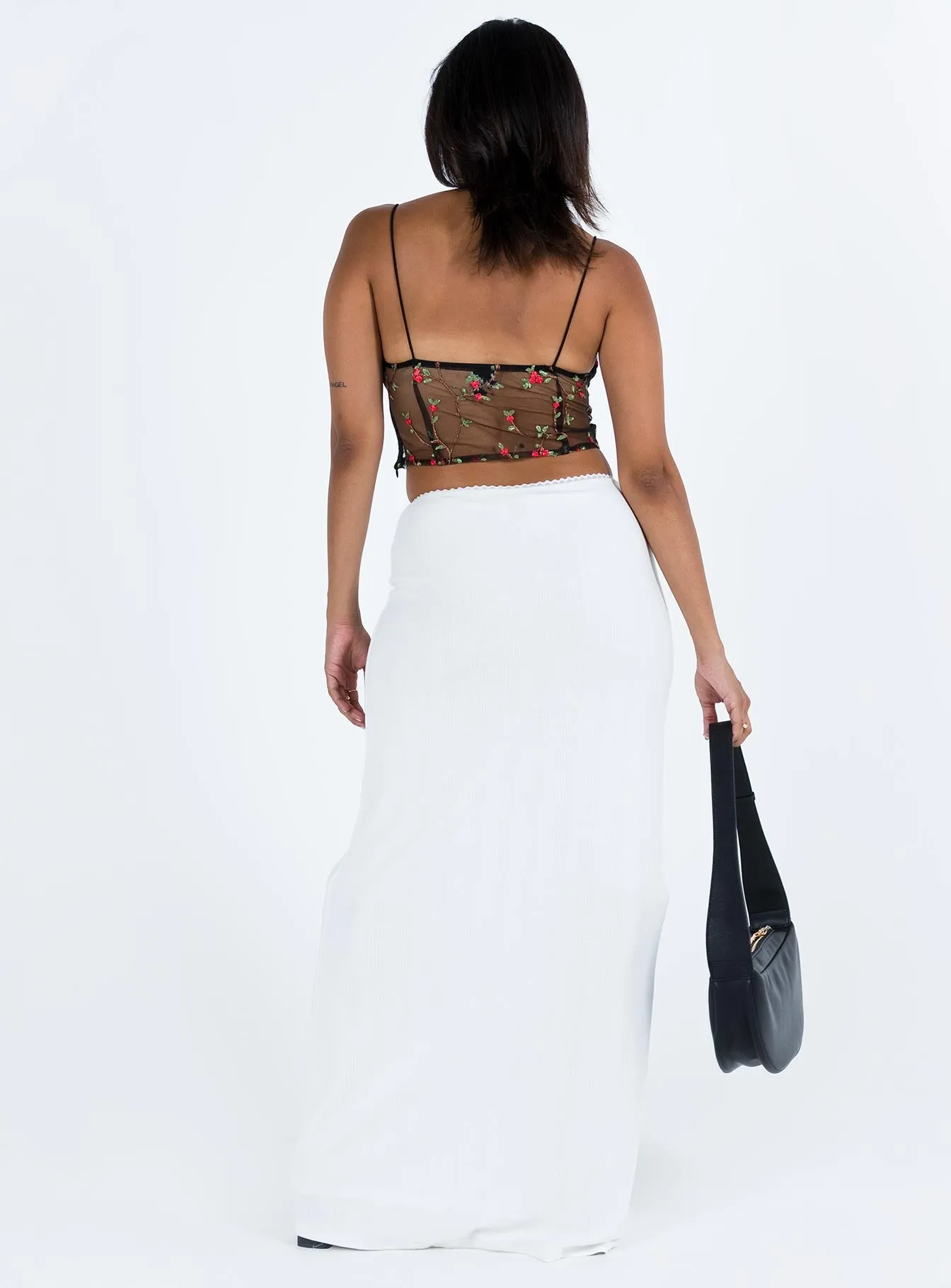 Pointelle Maxi Skirt in White by Nelsy