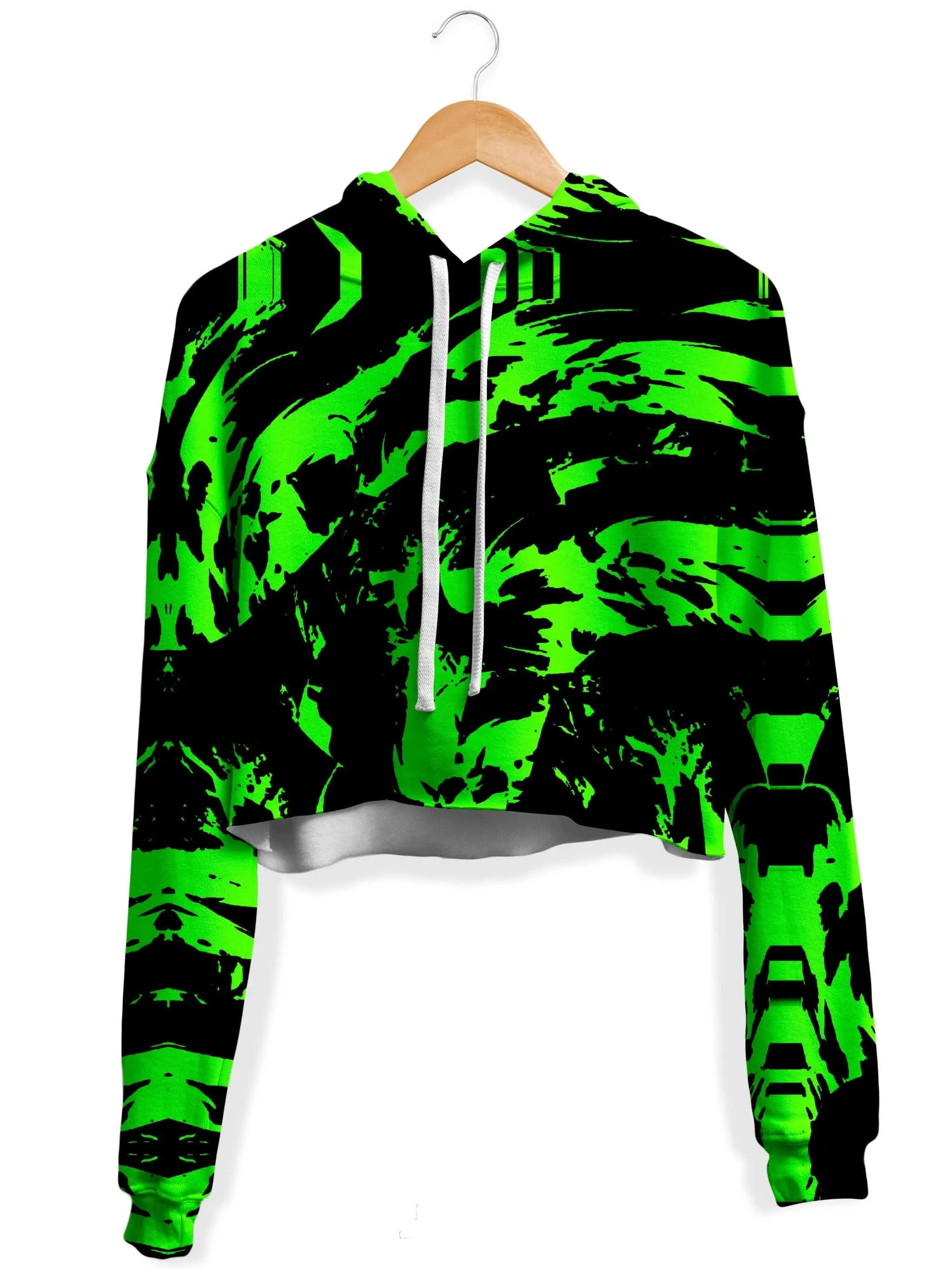 Neon Graffiti Paint Splatter Crop Fleece Hoodie