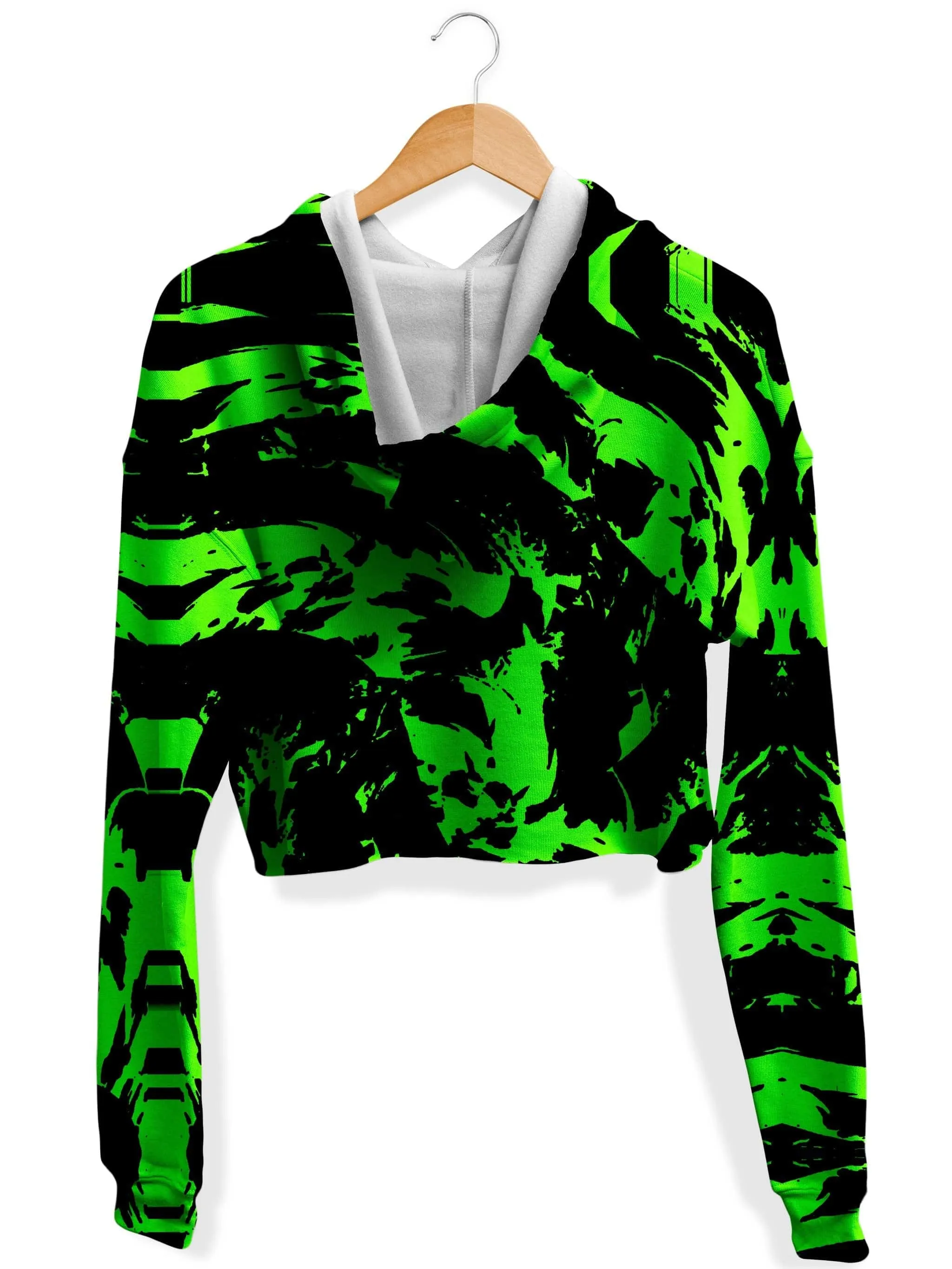 Neon Graffiti Paint Splatter Crop Fleece Hoodie