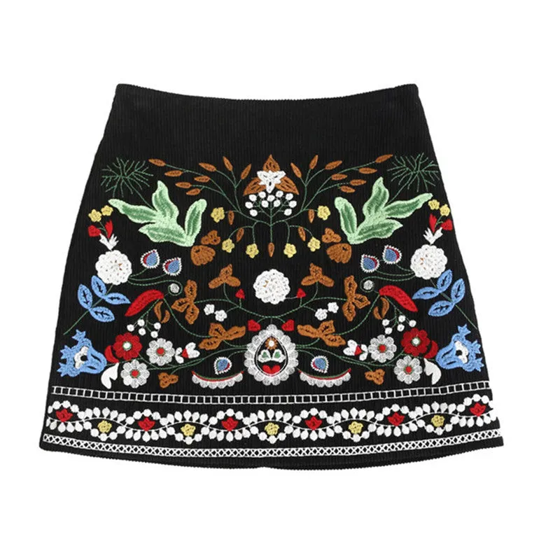 New Summer A-Line Skirt with Floral Embroidery, Retro High-Waist Women's Skirt