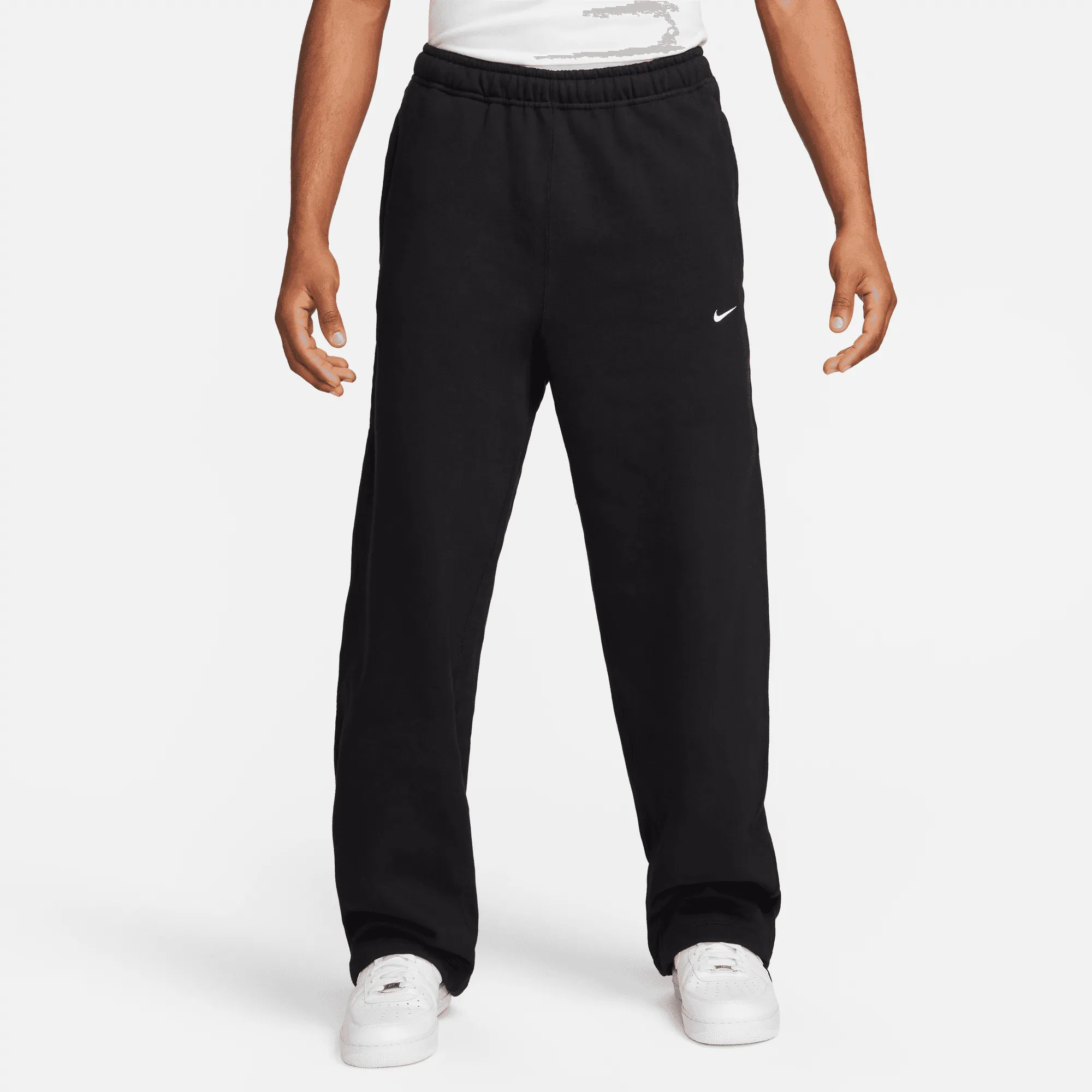 Nike Black Solo Swoosh Open Hem Fleece Pants