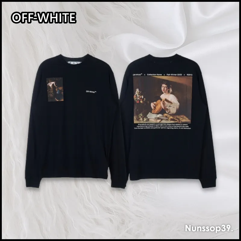 Off-White Crew Neck Street Style Long Sleeve Plain Cotton Logo