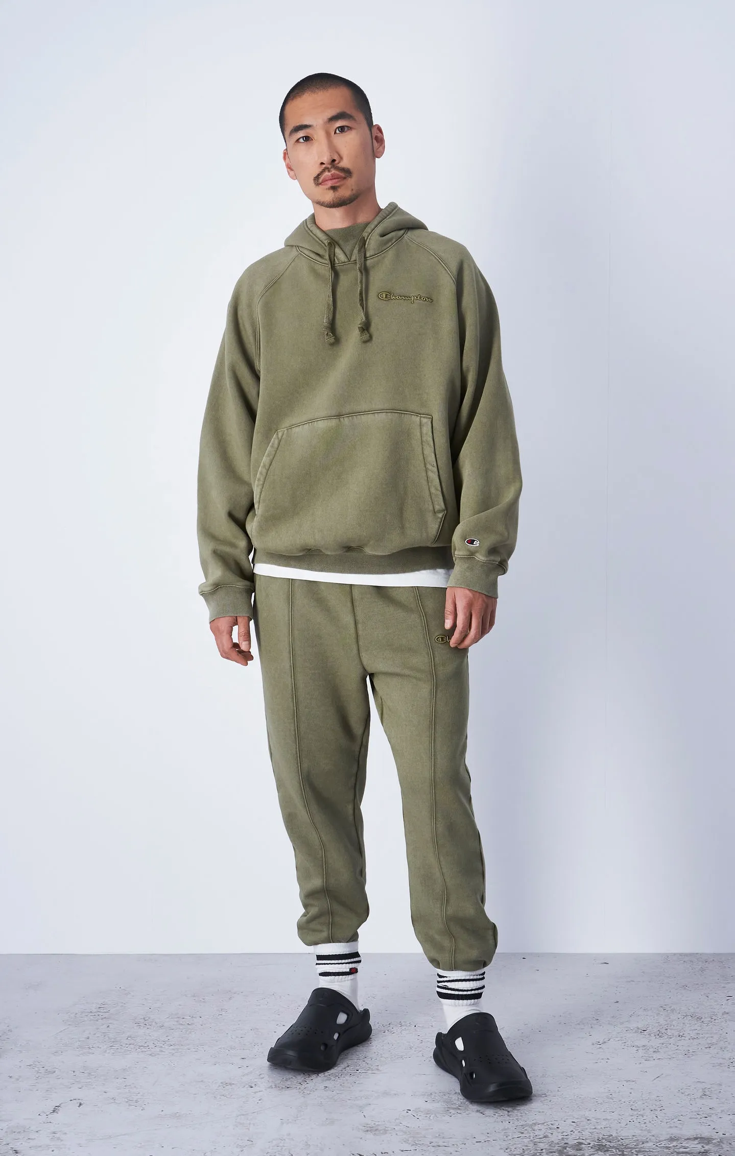 Olive Green Fleece Pants with Tonal Embroidery