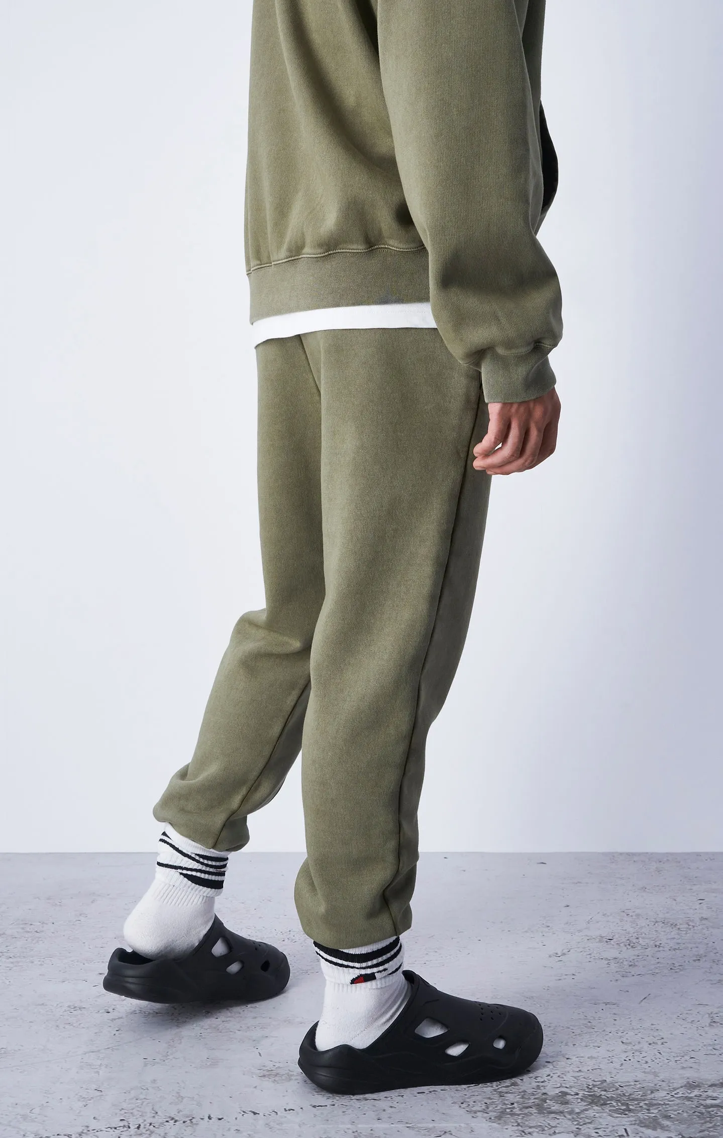 Olive Green Fleece Pants with Tonal Embroidery