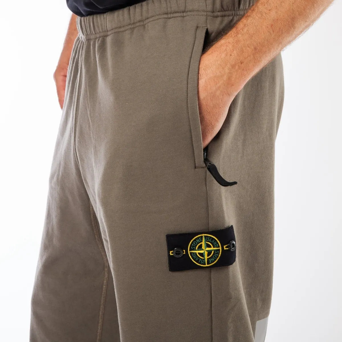 Olive Reflective Fleece Pants by Stone Island