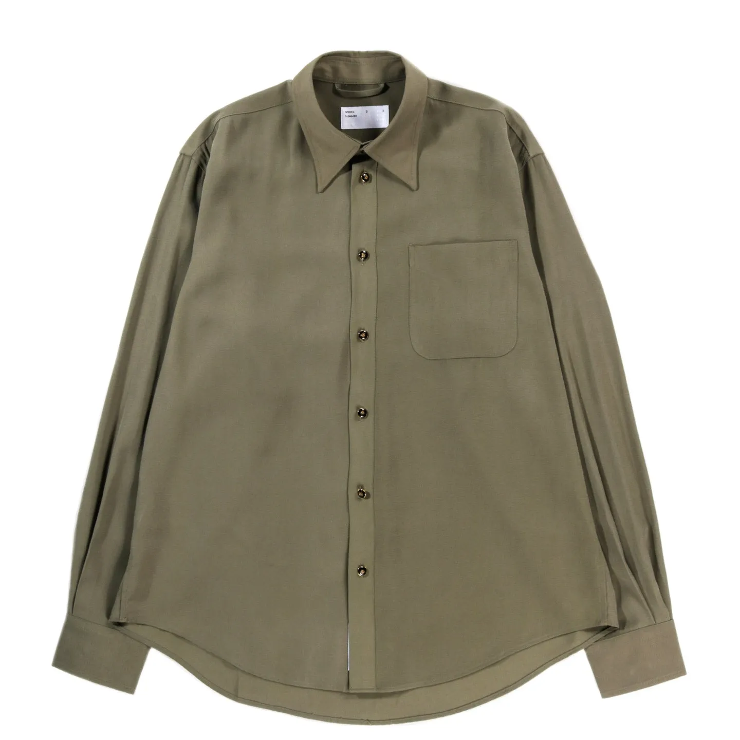 4SDESIGNS LI BD Olive Viscose/Poly Twill Button-Down Shirt