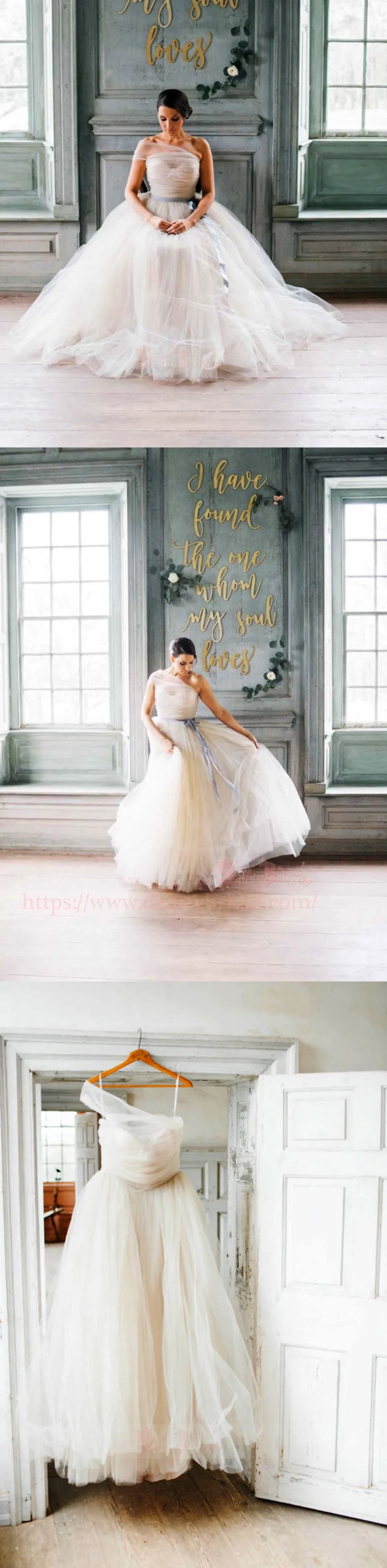 Affordable Tulle One Shoulder Wedding Dress