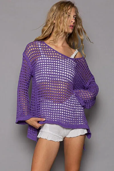 Knit Cover Up with Openwork Flare Sleeves