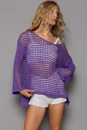 Knit Cover Up with Openwork Flare Sleeves