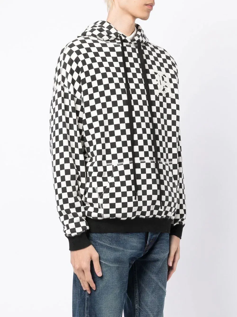 Black White Checked Oversized Hoodie