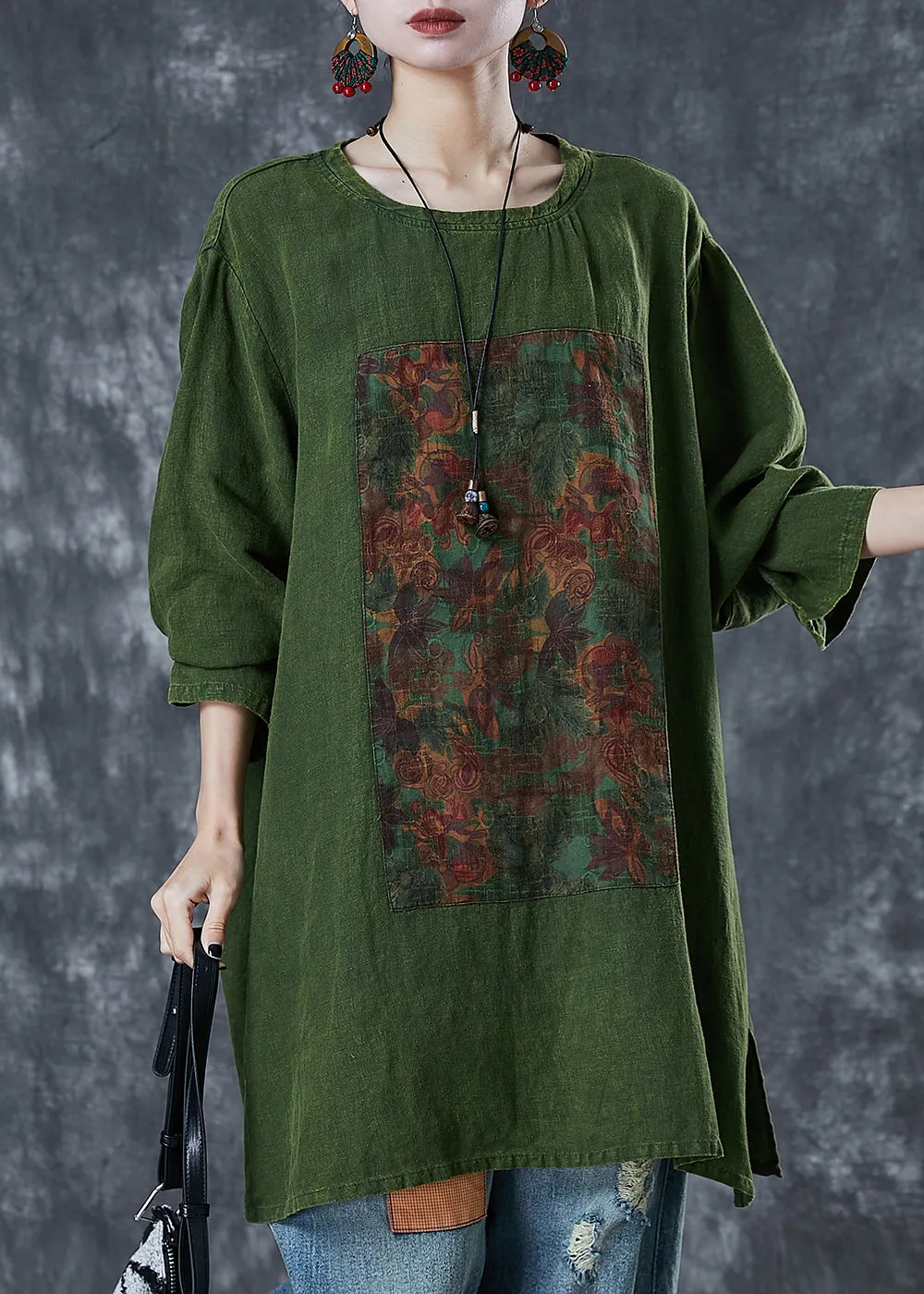 Oversized Green Linen Sweatshirts for Fall