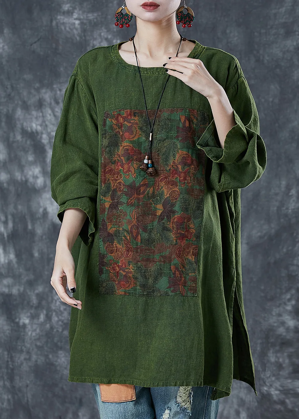 Oversized Green Linen Sweatshirts for Fall