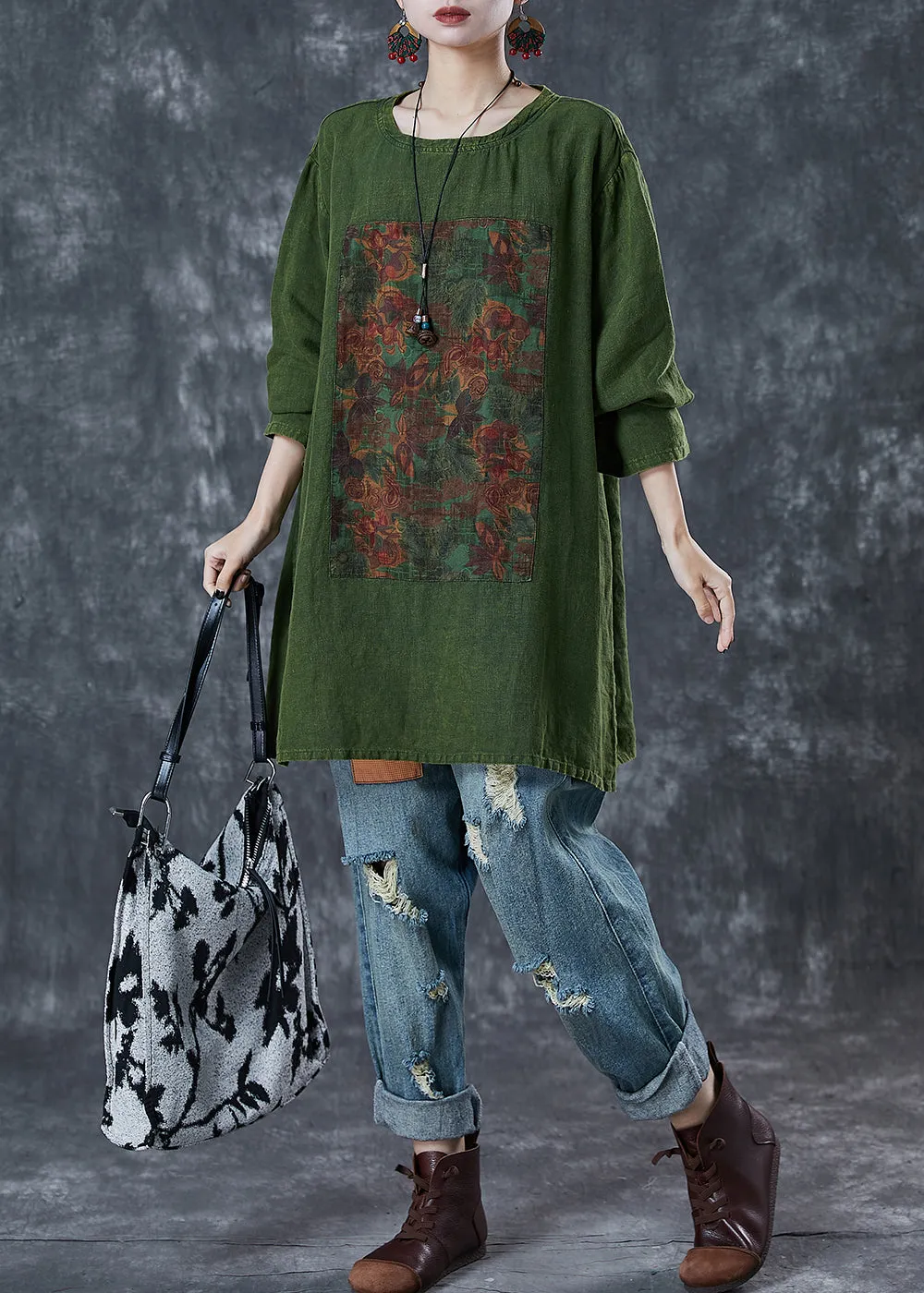 Oversized Green Linen Sweatshirts for Fall