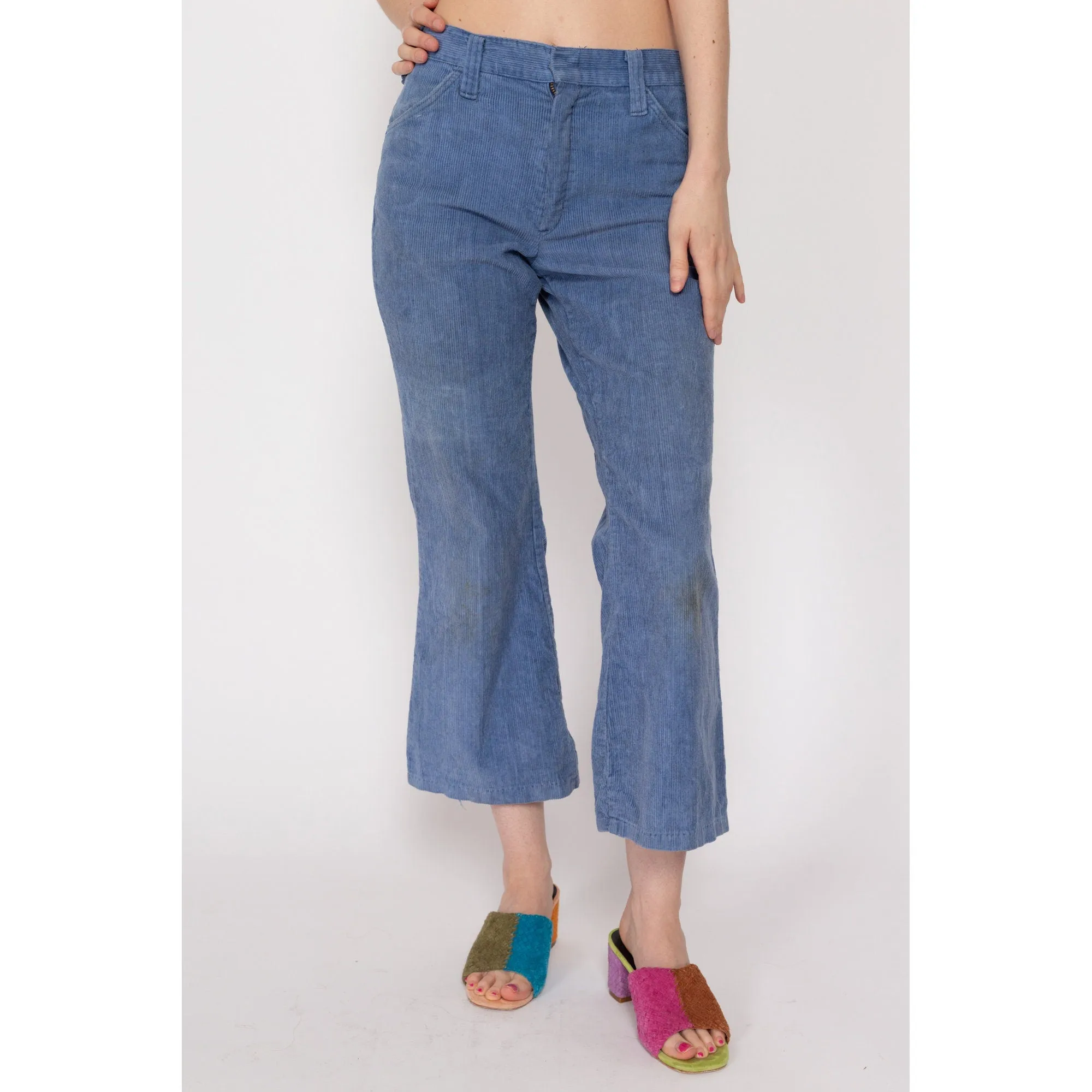 Petite Extra Small 70s Blue Corduroy Kick Flare Pants