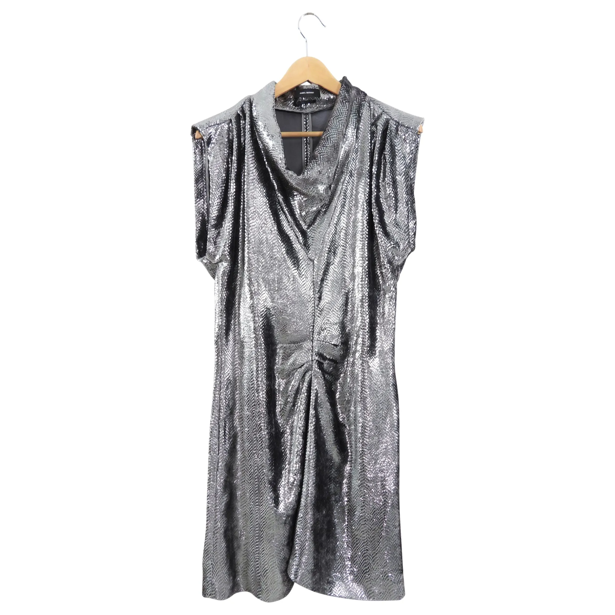 Metallic Velour Rosemaya Dress in Pewter