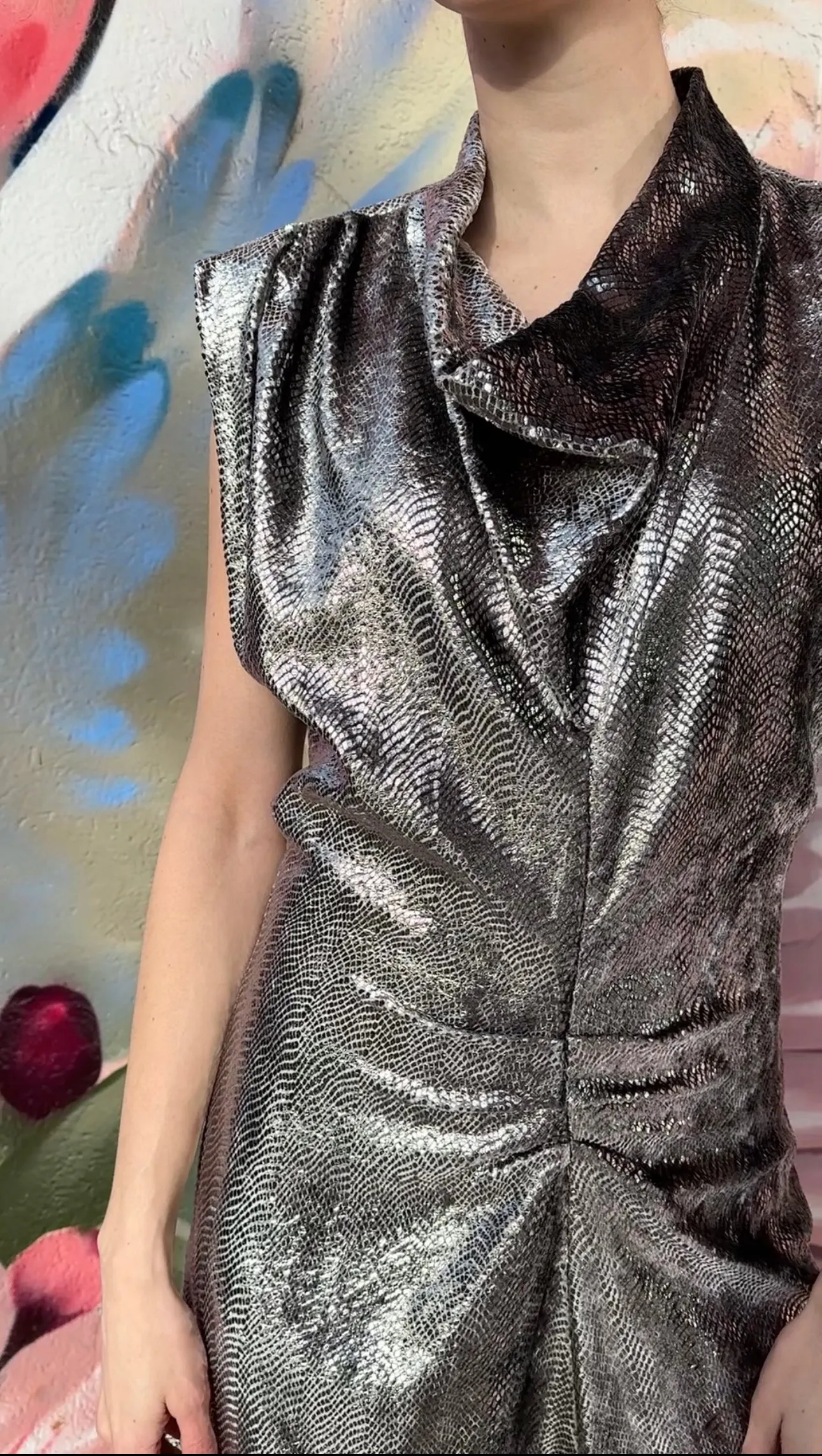 Metallic Velour Rosemaya Dress in Pewter