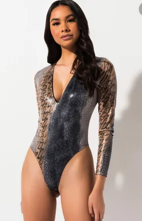 Snakeskin Print Bodysuit Top