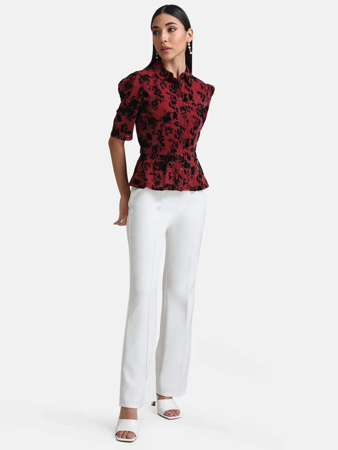 Printed Stretchy Women's Peplum Shirt