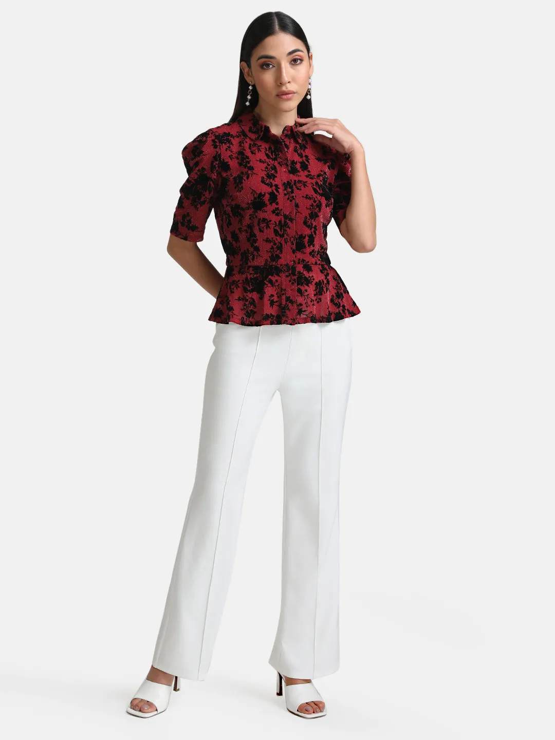 Printed Stretchy Women's Peplum Shirt