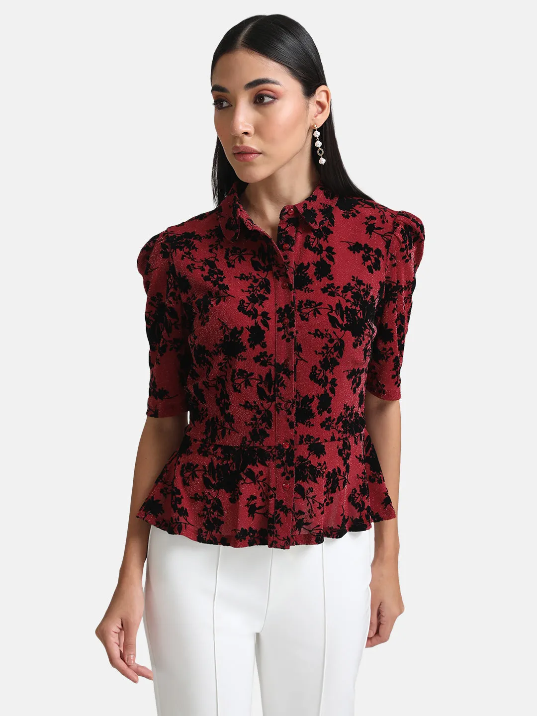 Printed Stretchy Women's Peplum Shirt