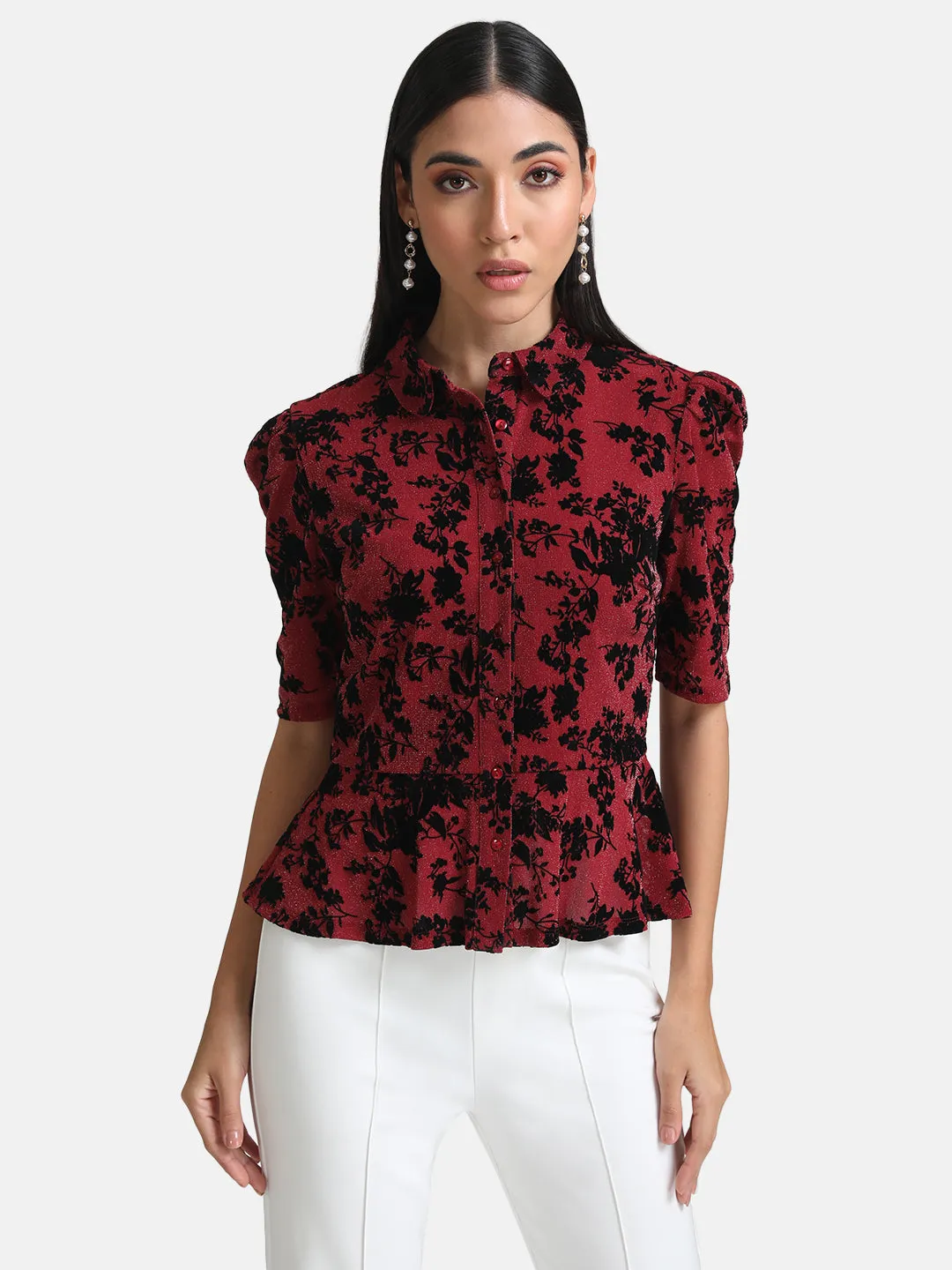 Printed Stretchy Women's Peplum Shirt