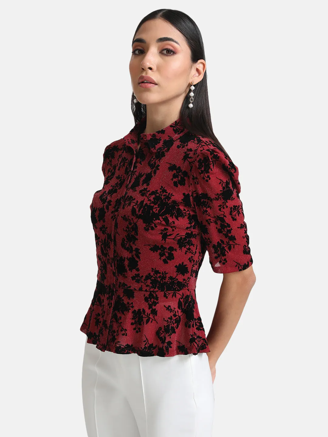 Printed Stretchy Women's Peplum Shirt