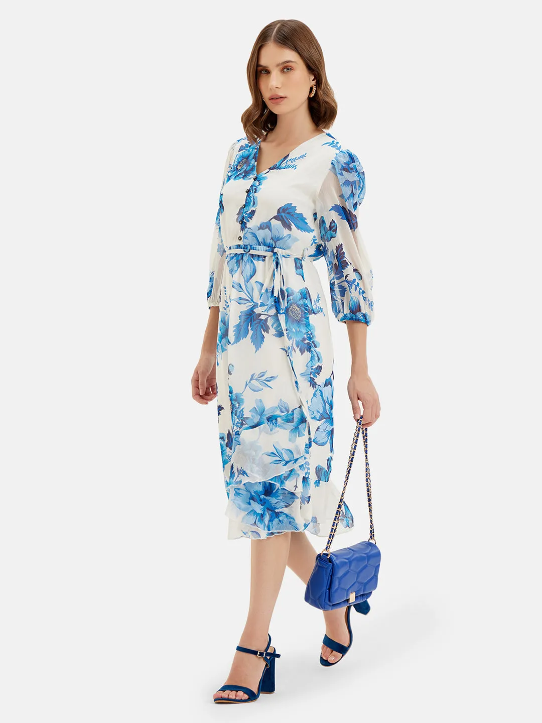 Printed Tie-Up Midi Dress