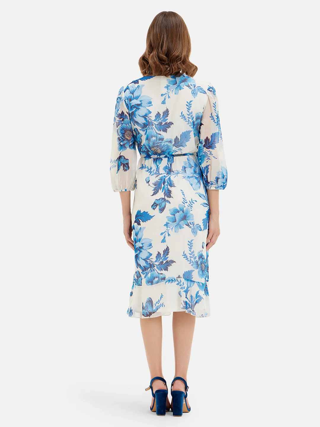 Printed Tie-Up Midi Dress